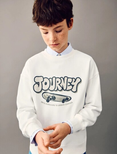 Mango Printed Cotton Sweatshirt Cream 5 6