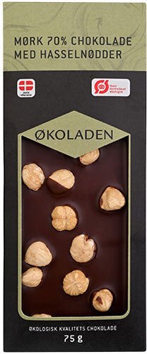 Økoladen Mørk 70 % sjokolade med hasselnøtter Øko