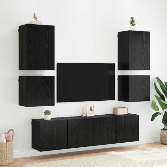 TV Veggskap 2 pcs Svart Eik 40,5x30x40cm Konstruert tre