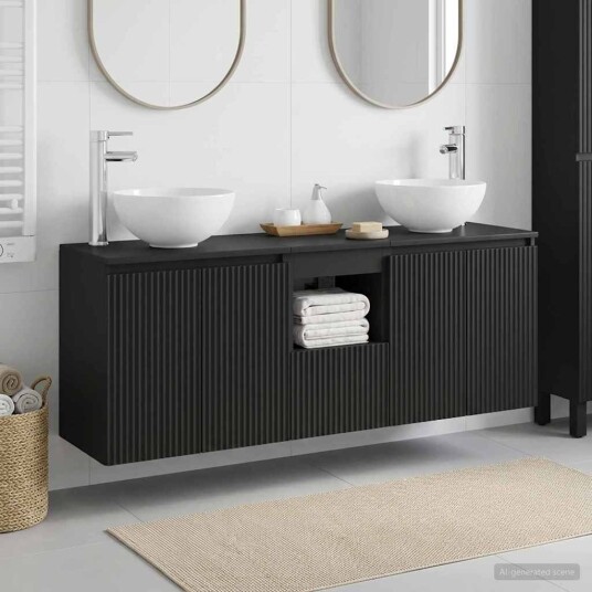 vidaXL Baderomsskapsett 3 stk. Svart 49,5 x 35 x 63 cm Konstruert tre