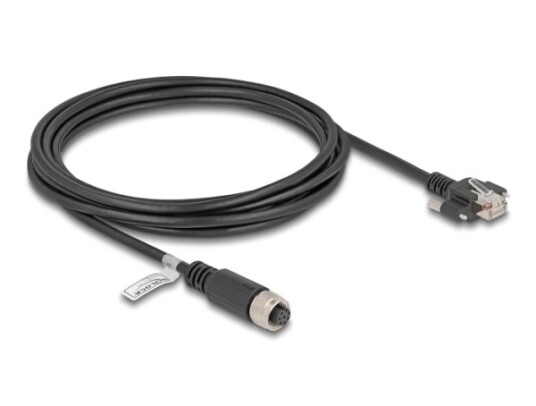 Delock M12 Kabel A-Kodet 8 Pins Hunn Til Rj45 Hann Med Skruer Cat.5E Ftp 3 M Svart