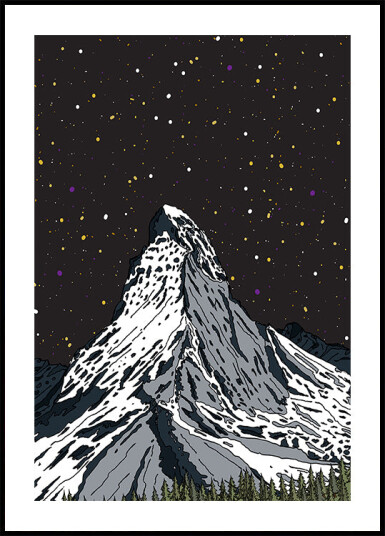 Snowy Mountain Under a Starry Night Sky Plakat Plakat / 100x150cm