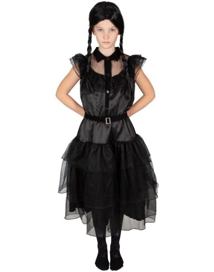 Black Lace Dress Wednesday Inspirert Kostyme til Barn 13 14 ÅR Black Lace Dress Wednesday Inspirert Kostyme til Barn 13 14 ÅR
