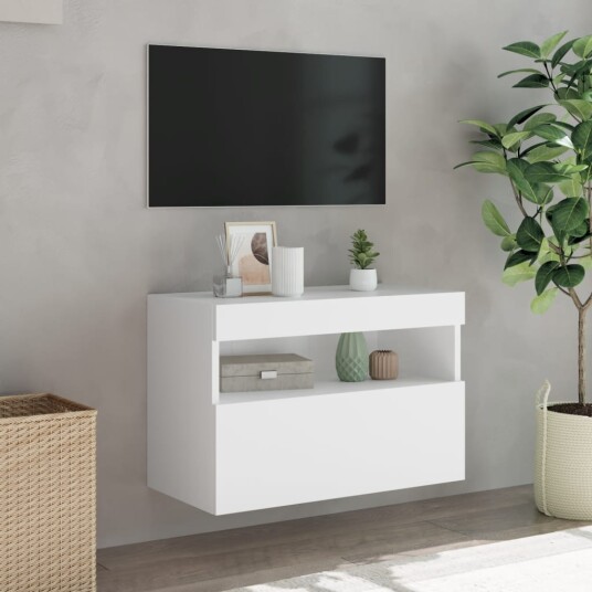 vidaXL Vegghengt TV-benk med LED hvit 60x30x40 cm 8721012257672