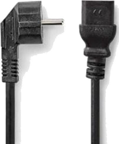 Nedis 2m Vinklet Strømkabel med Jordet Kontakt IEC-320-C19 - Sort