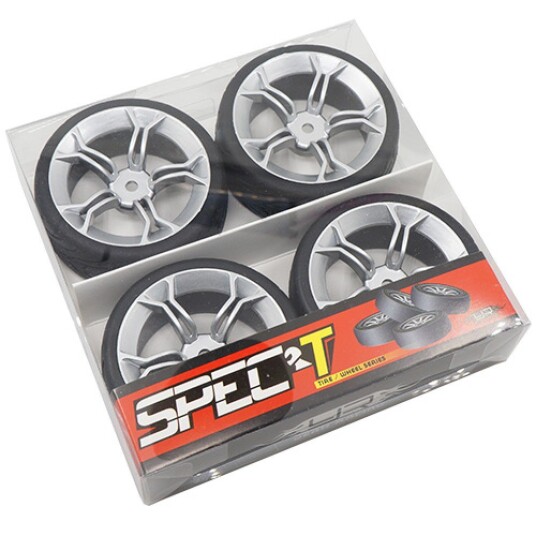 Yeah Racing SPEC T MS WHEEL OFFSET 3 SILVER W/TIRE 4PCS FOR 1/10