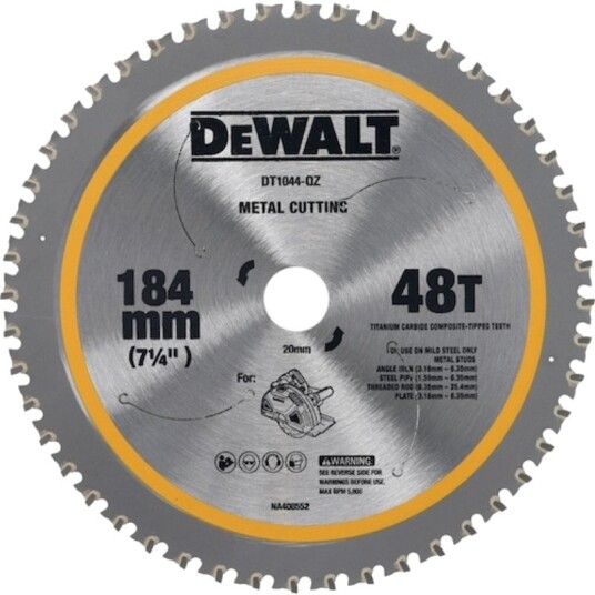DeWalt Sirkelsagblad Metal Cutting Ø184/20mm 48 Tenner Til Metall