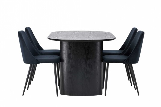 Venture Design Isolde & Night spisegruppe Svart/svart 4 stoler & bord 180 x 90 cm