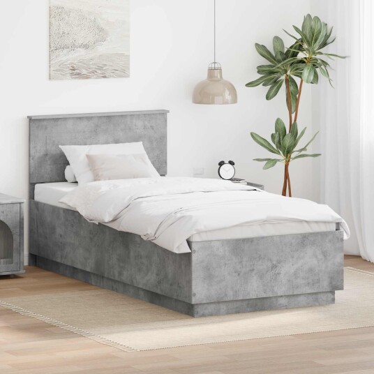 Sengestamme med hodegjerde Betonggrå 90 x 200 cm Konstruert tre