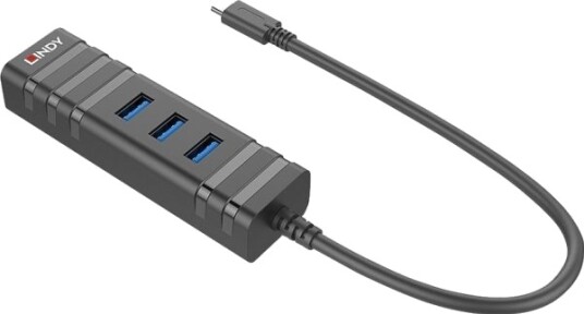 Lindy USB 3.2 Type-C Hub med Gigabit Ethernet RJ-45 - 5000 Mbit/s, Sort Plast - 0,26 m