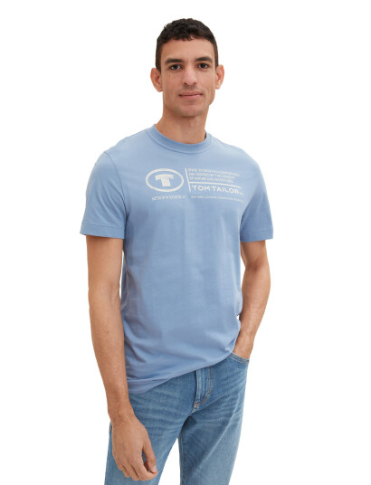 Tom Tailor Printed Crewneck T Shirt   Blue   XXL