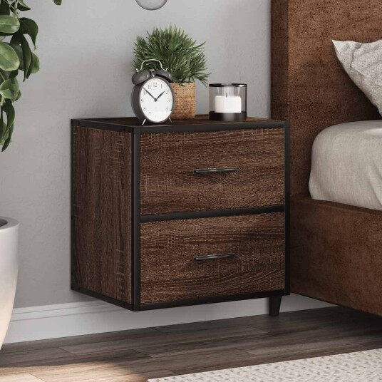  Veggmonterte nattbord 2 stk brun eik 40x31x39,5 cm 8721102837920
