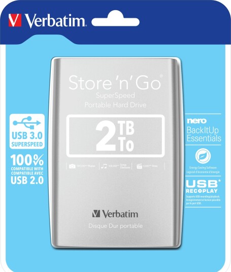 Verbatim Store 'n' Go Ekstern Harddisk 2TB Silver