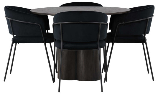 Venture Design Olivia & Selma spisegruppe Svart/mokka 4 stoler & bord 110 cm