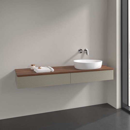 Villeroy & Boch Antao Servantskap med 2 skuffer 160x50x19 cm u/lys Steingrå/Valnøtt Villeroy & Boch Antao Servantskap med 2 skuffer 160x50x19 cm u/lys Steingrå/Valnøtt