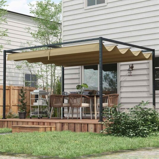 Pergola 4x3m hagepaviljong, terrassetak laget av stål, hagepaviljong med justerbart tak, frittstående, solbeskyttelse for terras Pergola 4x3m hagepaviljong, terrassetak laget av stål, hagepaviljong med justerbart tak, frittstående, solbeskyttelse for terras
