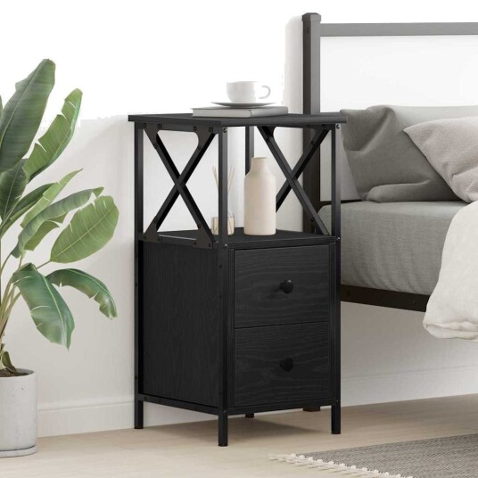 Nattbord i svart eik 34x35,5x70 cm laget av konstruert tre Nattbord i svart eik 34x35,5x70 cm laget av konstruert tre