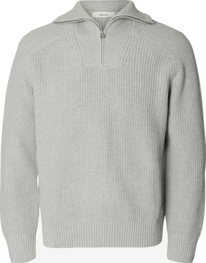 Selected Slmpim Ls Knit Half Zip Camp   LIGHT GREY MELANGE   XXL