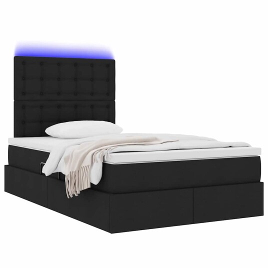 Seng med lagring og LED med LED Svart 120 x 200 cm Polyester
