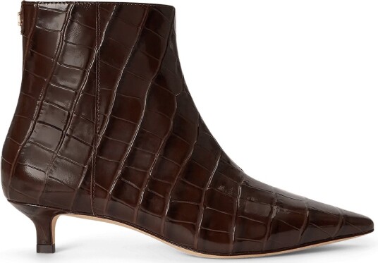 Lauren Ralph Lauren Francesca Croc Embossed Leather Bootie CHESTNUT BROWN 39