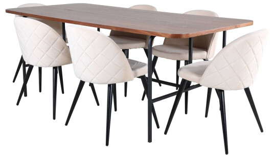 Venture Design Uno & Velvet spisegruppe Beige/natur 6 stoler & bord 200 x 90 cm