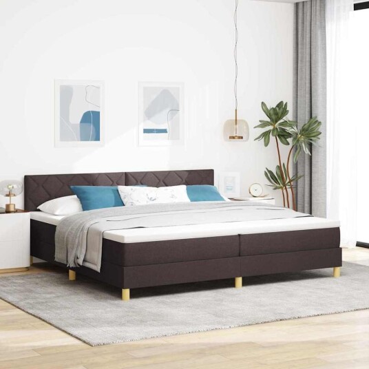 Box spring seng med madrass og LED Mørk Brun 200x200 cm Stoff Box spring seng med madrass og LED Mørk Brun 200x200 cm Stoff