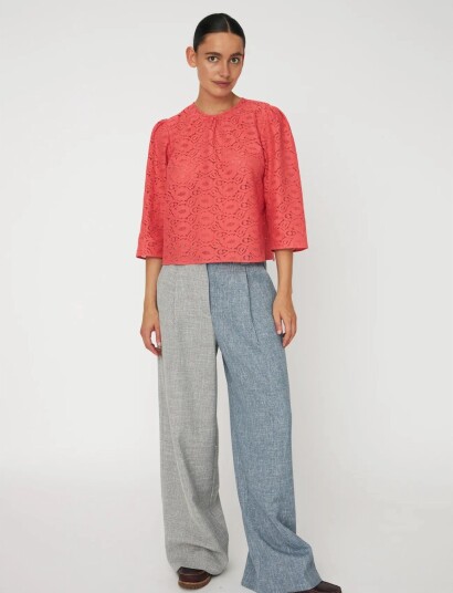 Stella Nova Cotton Lace Blouse Coral 36 Stella Nova Cotton Lace Blouse Coral 36