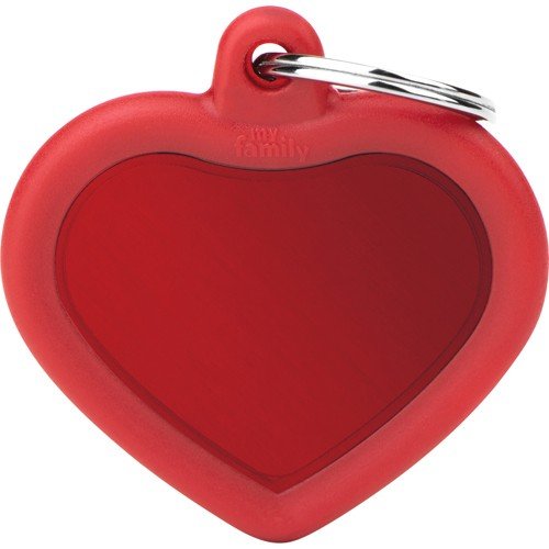 Myfamily Hushtag Hjerte Id Tag-Aluminium Med Plast Kant Rød