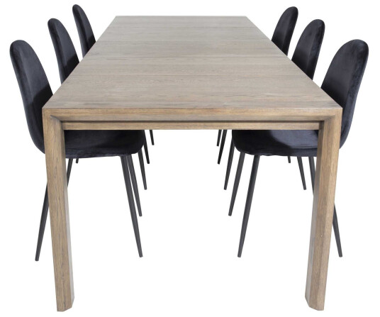 Venture Design Slider & Polar spisegruppe Natur/svart 6 st stoler & bord 170 x 95 cm
