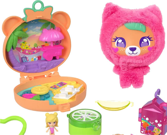 Polly Pocket Plushie Bear Compact Doll & Keychain Playset With Pets Fruit Themed Accessories Pink One Size Polly Pocket Plushie Bear Compact Doll & Keychain Playset With Pets Fruit Themed Accessories Pink One Size
