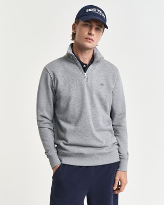 Gant Shield collegegenser med half zip GREY MELANGE XL