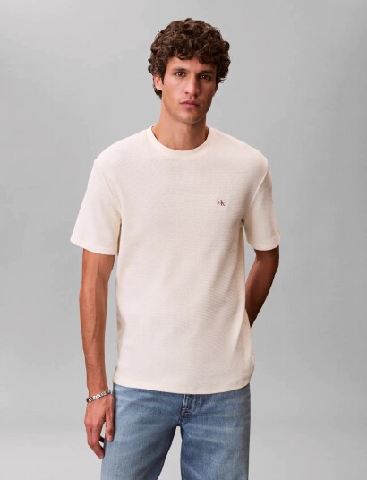 Calvin Klein Jeans Ss Waffle Badge Crewnk Tee CreaM