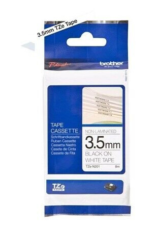 Brother TZEN201 3.5mm (0.13") Black on White Non-Laminated Super Narrow tape for P-touch 8m Brother TZEN201 3.5mm (0.13") Black on White Non-Laminated Super Narrow tape for P-touch 8m