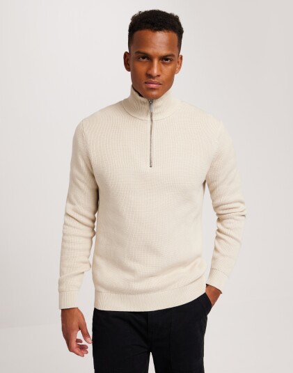 Selected Homme Slhdane Ls Knit Structure Half Zip Half zip Beige