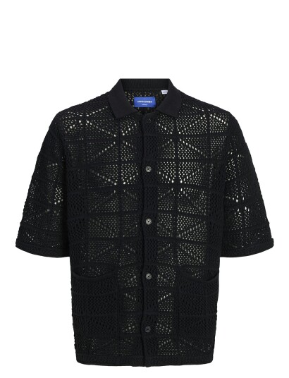 Jack & Jones Jorretiro Crochet Knit Polo Se25 - Black - M
