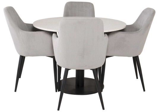Venture Design Razzia & Comfort spisegruppe Hvit/grå 4 st stoler & bord 106 cm