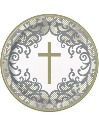 8 stk Flotte Papptallerkener med Gullkors 22 cm Gold Cross