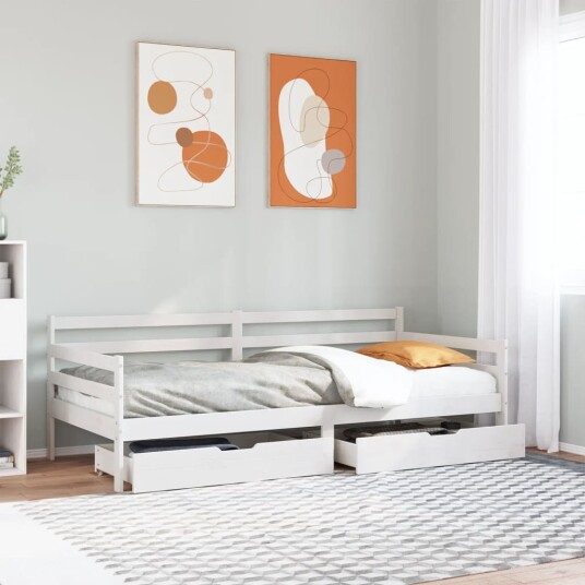 Dagseng med skuffer hvit 90x200 cm heltre furu Dagseng med skuffer hvit 90x200 cm heltre furu