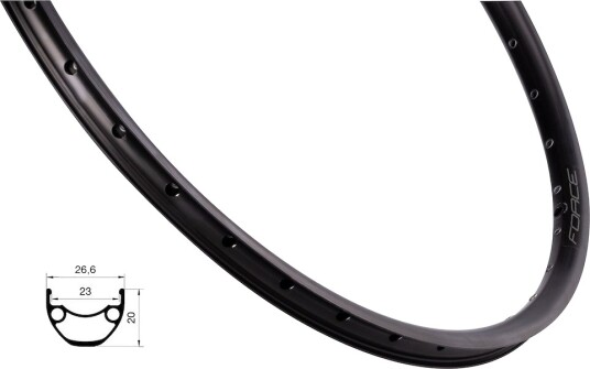 FORCE XC Basic felg 26"(559x23) aluminium 32 eiker skivebremse svart FORCE XC Basic felg 26"(559x23) aluminium 32 eiker skivebremse svart