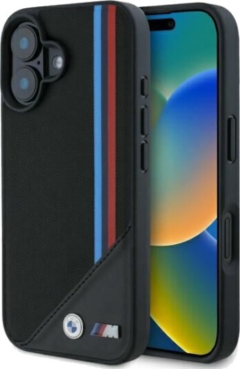 BMW M Meshed Tricolor Stripes MagSafe case for iPhone 16 Black