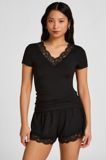 Hunkemöller Pj Ss Short Modal Lace Nana Black XS