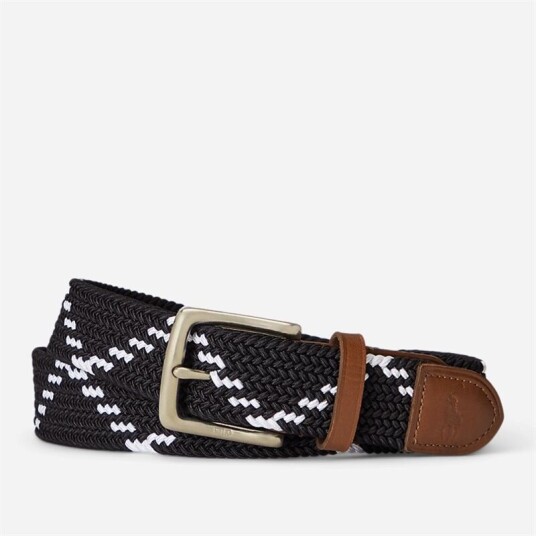 Ralph Lauren Leather Trim Webbed Belt Black/White