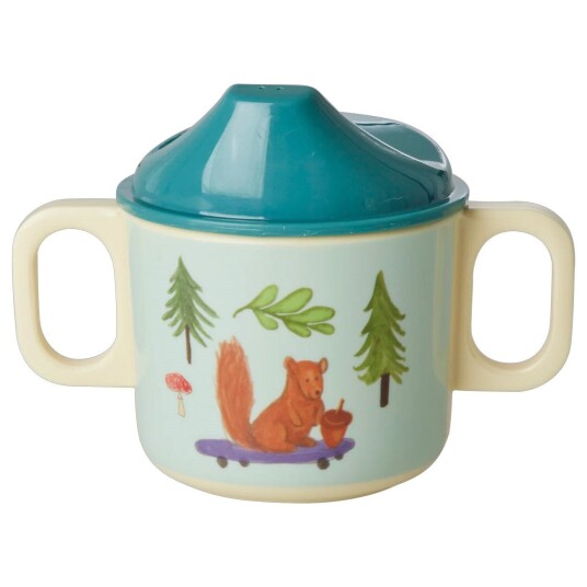 Rice Melamine 2 Handle Baby Cup med Blue Happy Forest Print 250 ml
