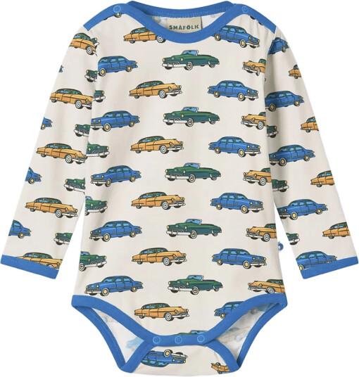 Småfolk Elstar Long Sleeved Baby Body With Cars Cream 98