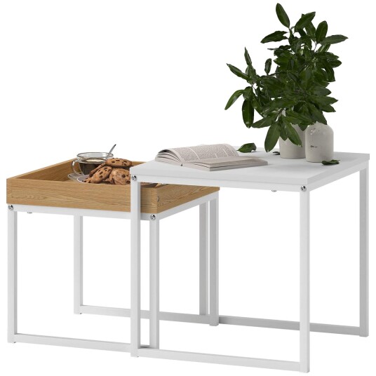 Sett med 2 salongbord firkantede sidebord salongbord med stålramme sofabord i moderne design til stue bæreevne opptil 30 kg