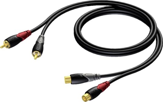 Procab Classic Series Cla850   Lydforlengelseskabel   0.16 Mm²   Rca X 2 Hann Til Rca X 2 Hunn   1.5 M   Svart