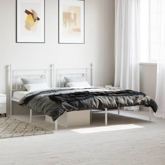 vidaXL Sengeramme i metall med hodegavl hvit 183x213 cm 8721012249264