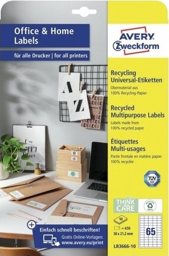 Avery Lr3666 10 Hvit Rektangel Permanent 38 X 21.2 Mm A4 Papir