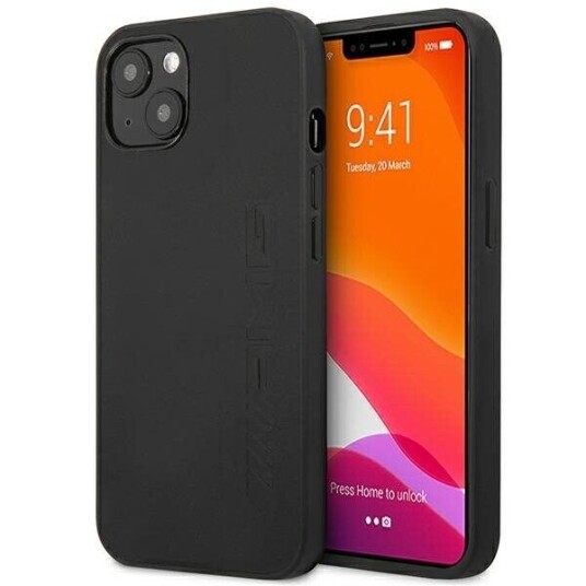 Mercedes AMG Leather Hardcase til iPhone 14 Plus 6,7" Svart med Varmstempling