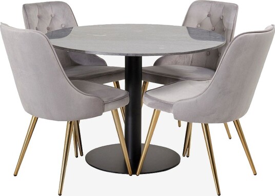 Venture Home Spisegruppe Estelle med 4 spisestoler Velvet Deluxe Grå Venture Home Spisegruppe Estelle med 4 spisestoler Velvet Deluxe Grå
